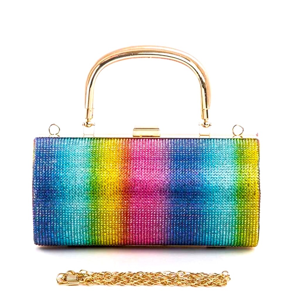 Gold Chain  Animal Print Rhinestone Top Handle Clutch